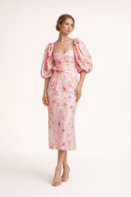 Vestido midi entallado floral con mangas abullonadas mujer - Klara