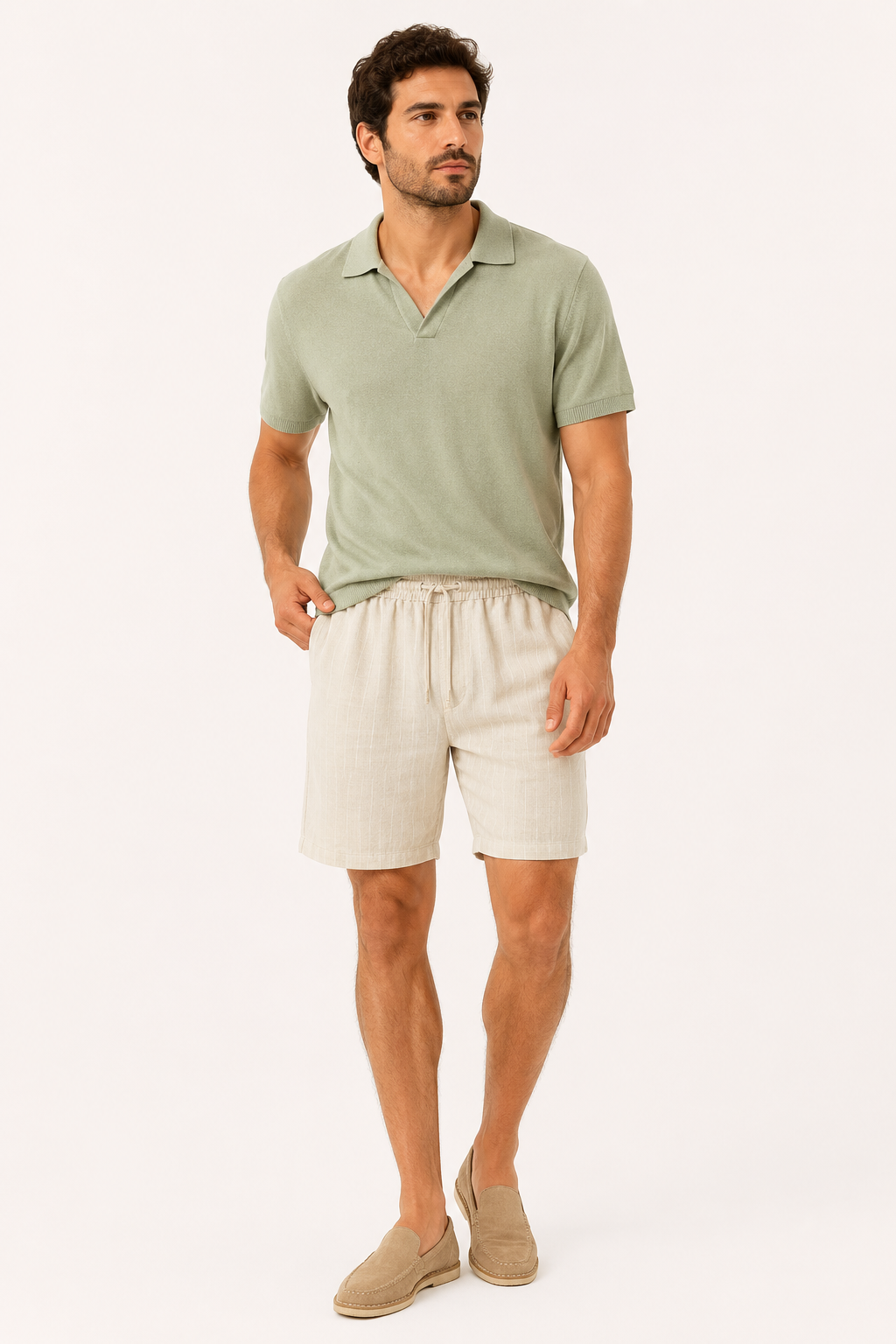 Short casual lino hombre cintura elástica cordón bolsillos laterales – Levin