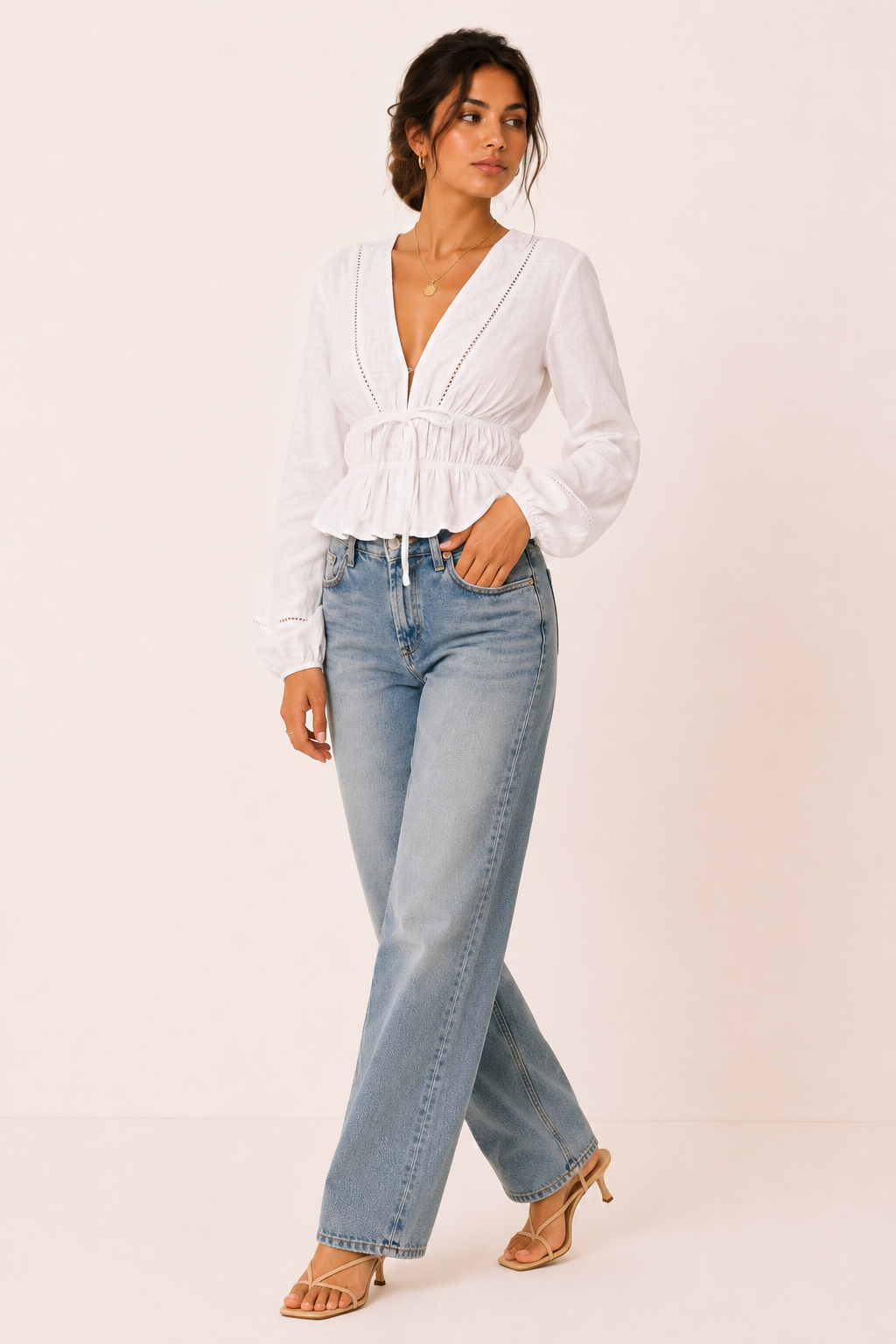 Blusa mujer escote V con lazo frontal - Vera
