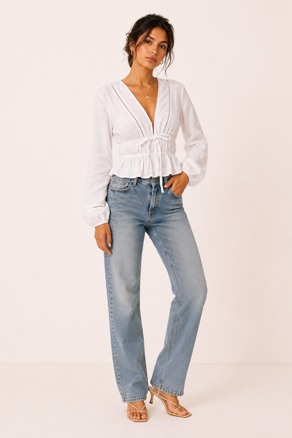 Blusa mujer escote V con lazo frontal - Vera