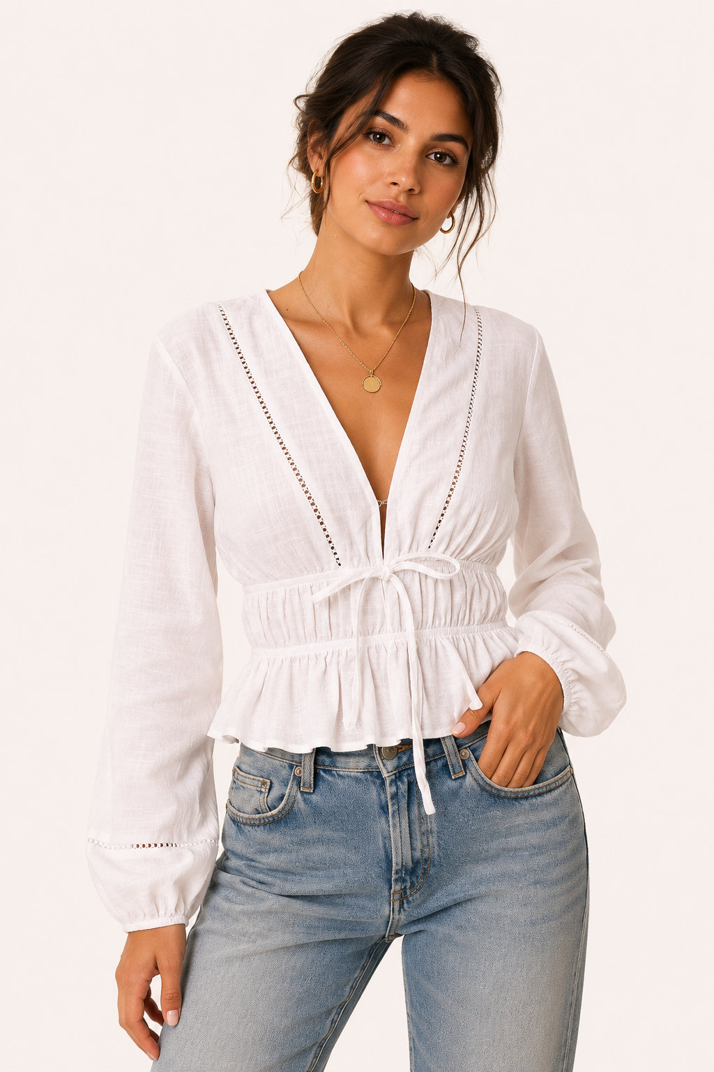 Blusa mujer escote V con lazo frontal - Vera