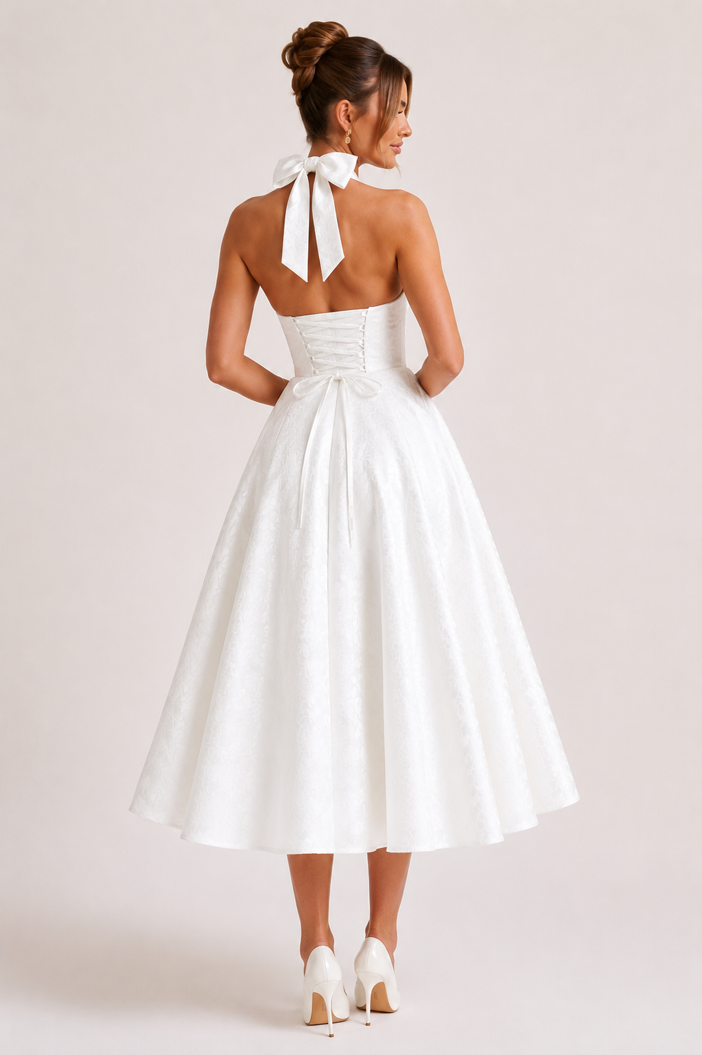Vestido midi mujer halter falda amplia elegante - Ebony