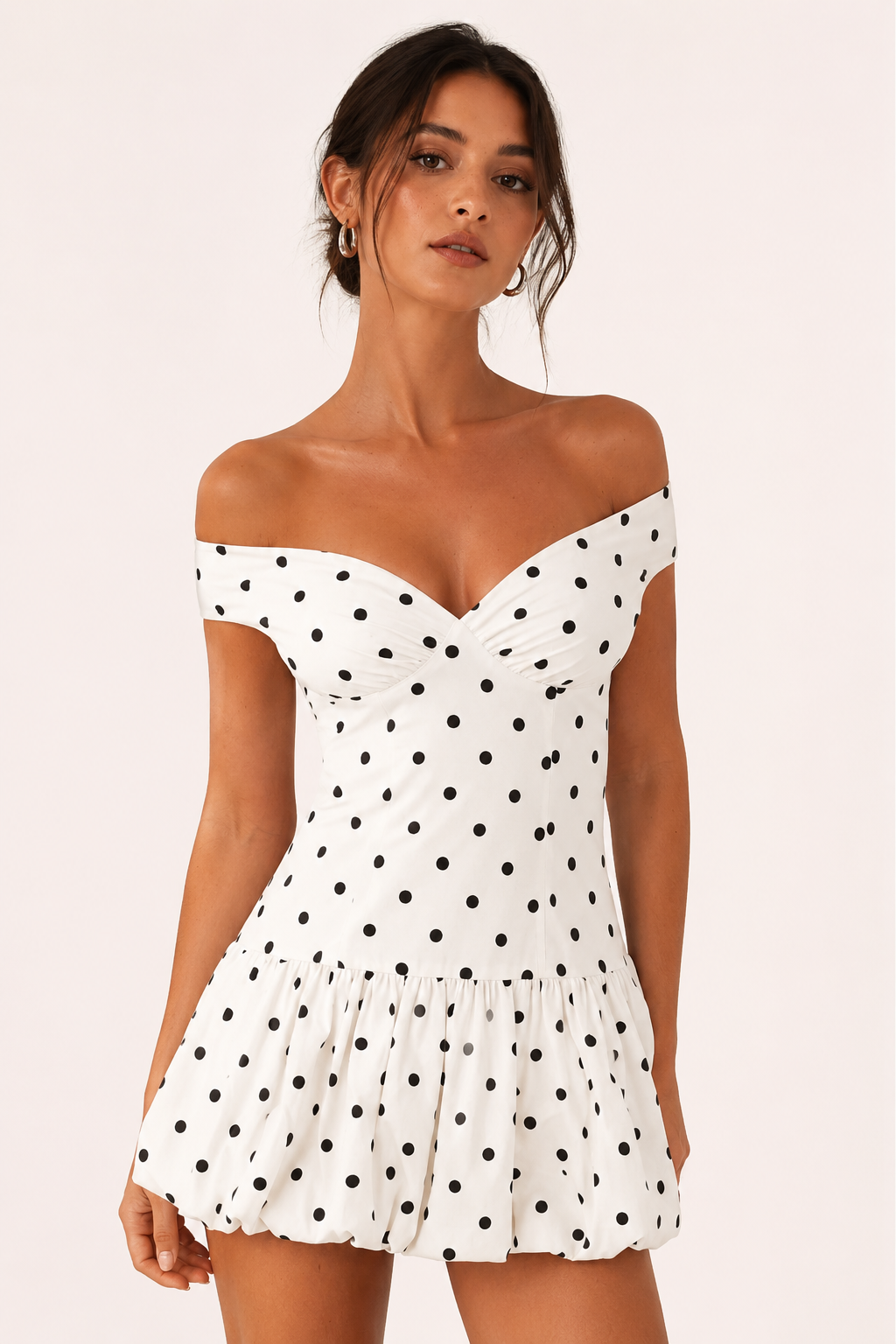 Vestido corto mujer lunares hombros descubiertos - Mila