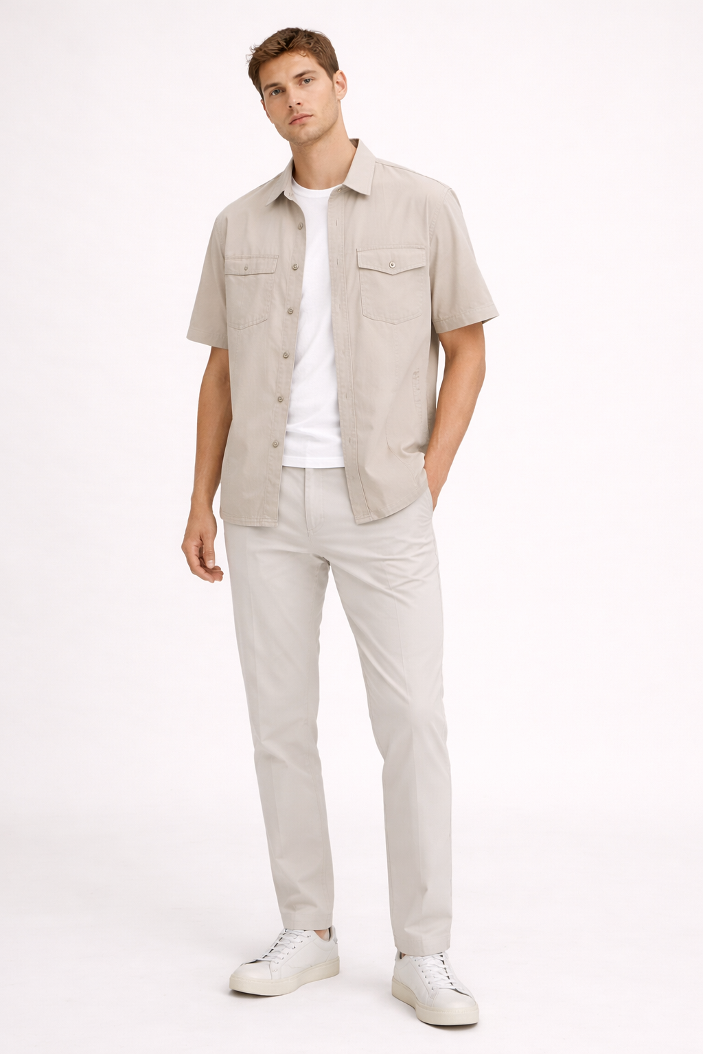 Camisa manga corta con bolsillos frontales y corte recto para hombre - Erik