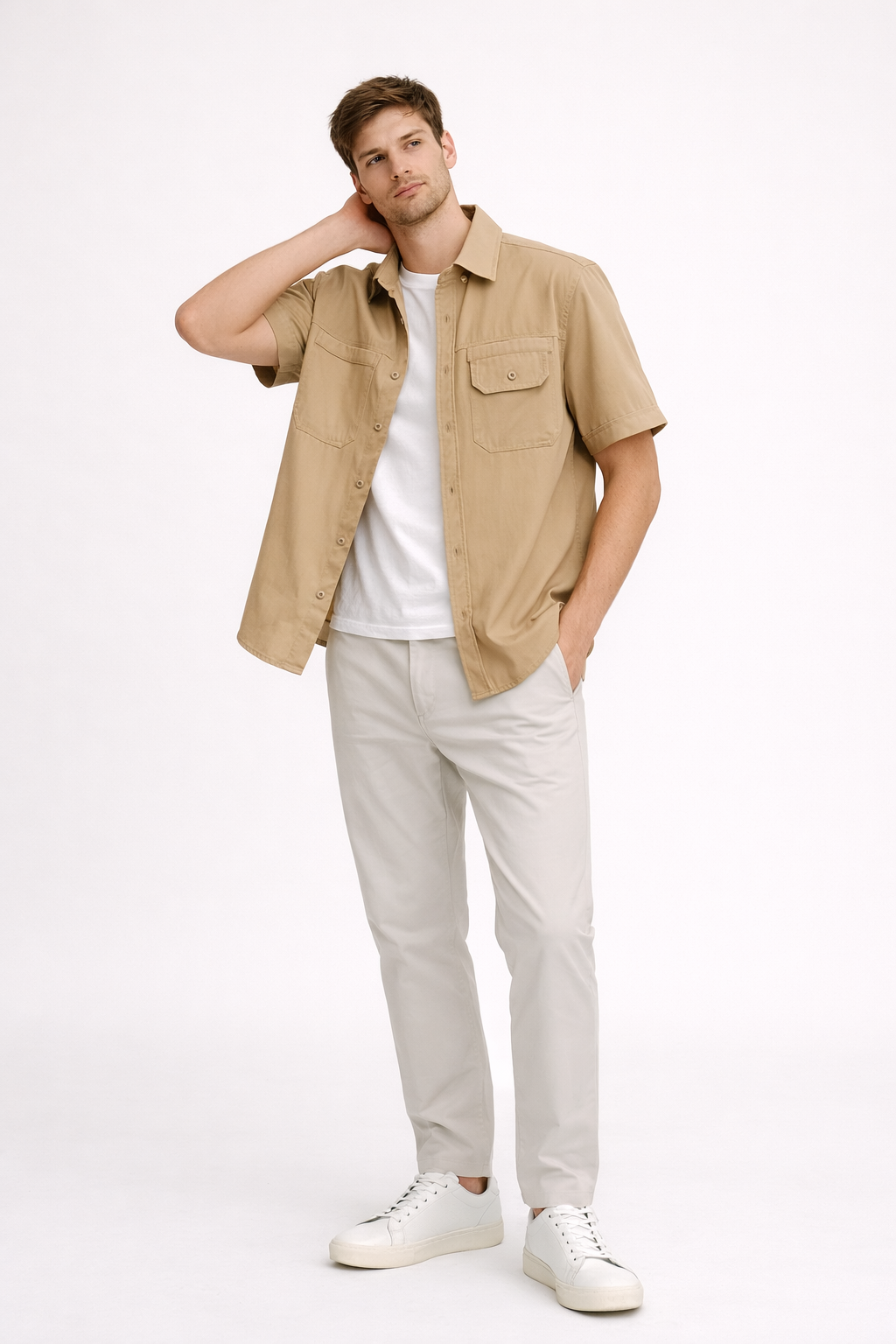 Camisa manga corta con bolsillos frontales y corte recto para hombre - Erik