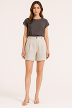 Short mujer lino algodón tiro alto pinzas trabillas – Holly
