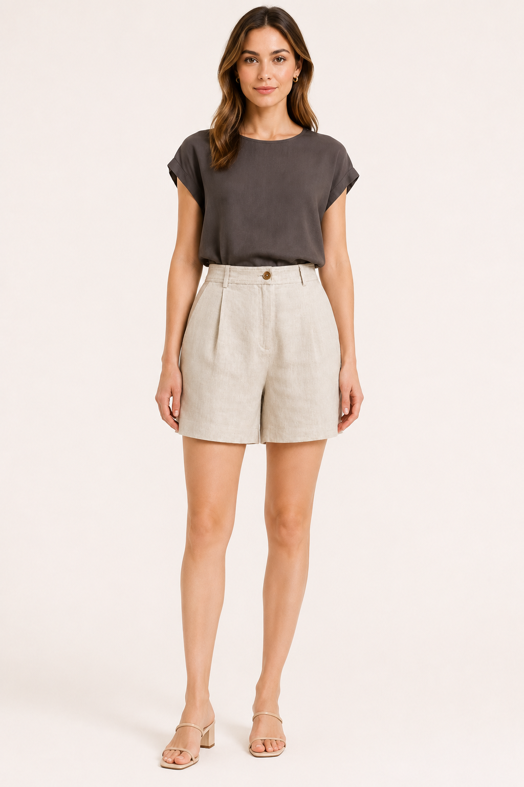 Short mujer lino algodón tiro alto pinzas trabillas – Holly