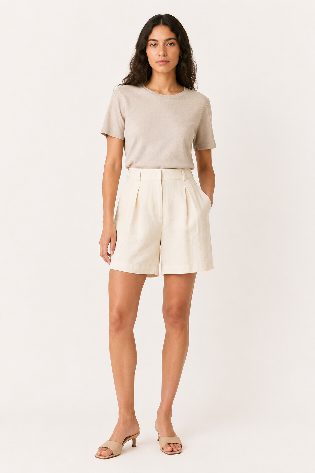 Short mujer lino algodón tiro alto pinzas trabillas – Holly