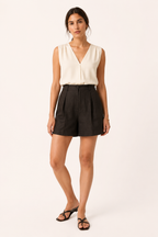 Short mujer lino algodón tiro alto pinzas trabillas – Holly