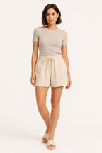 Short mujer lino algodón cintura elástica cordón pierna amplia – Anja