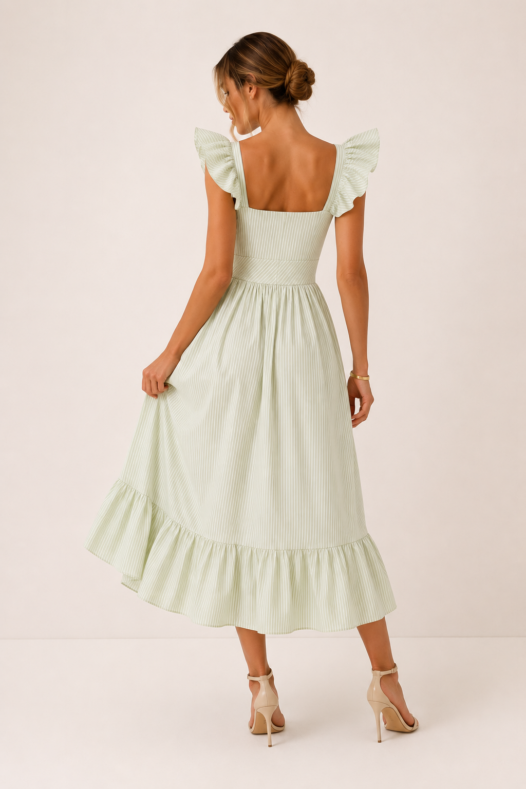 Vestido midi mujer rayas con volantes ligero - Elina