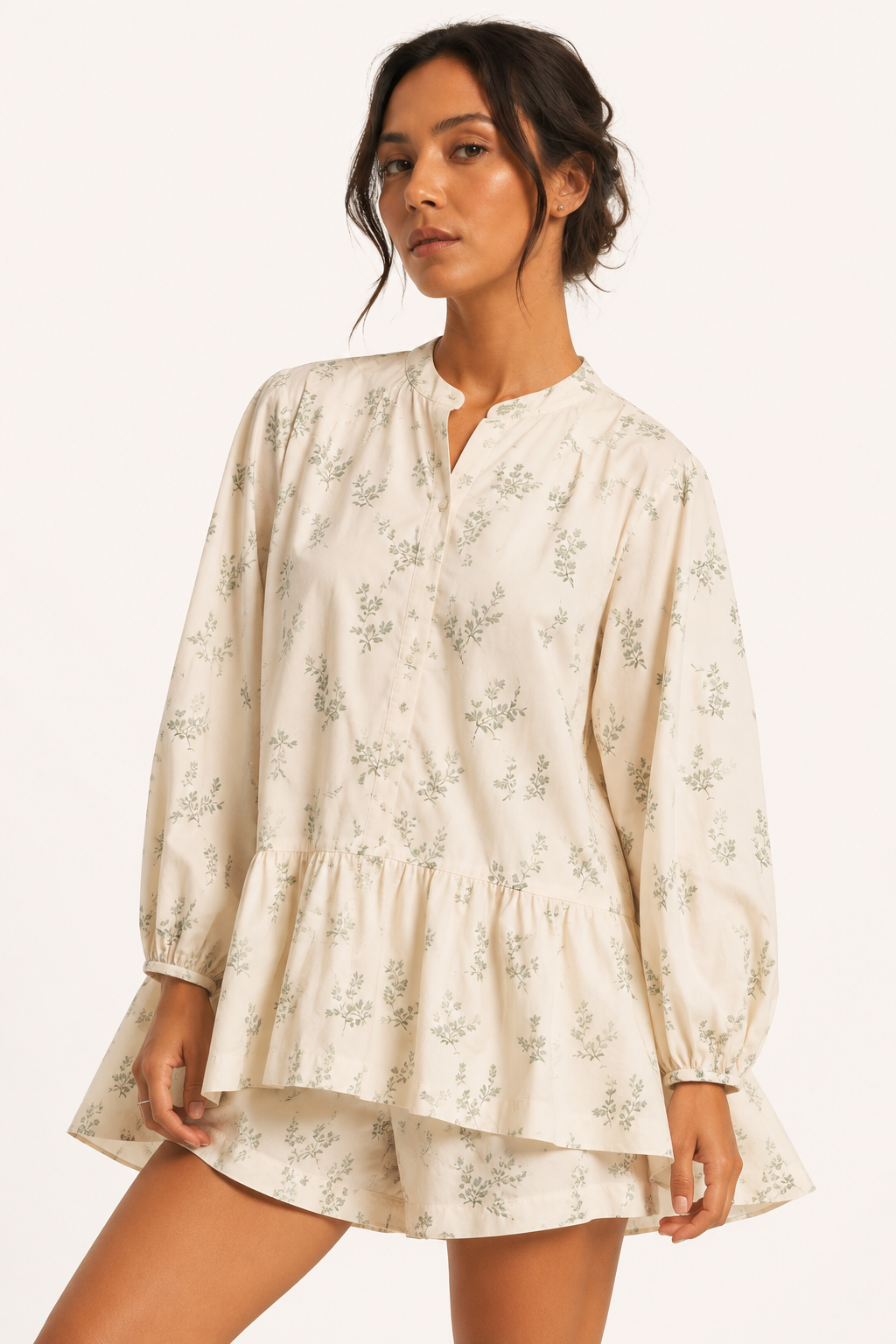 Vestido corto mujer floral manga globo ligero - Amelie