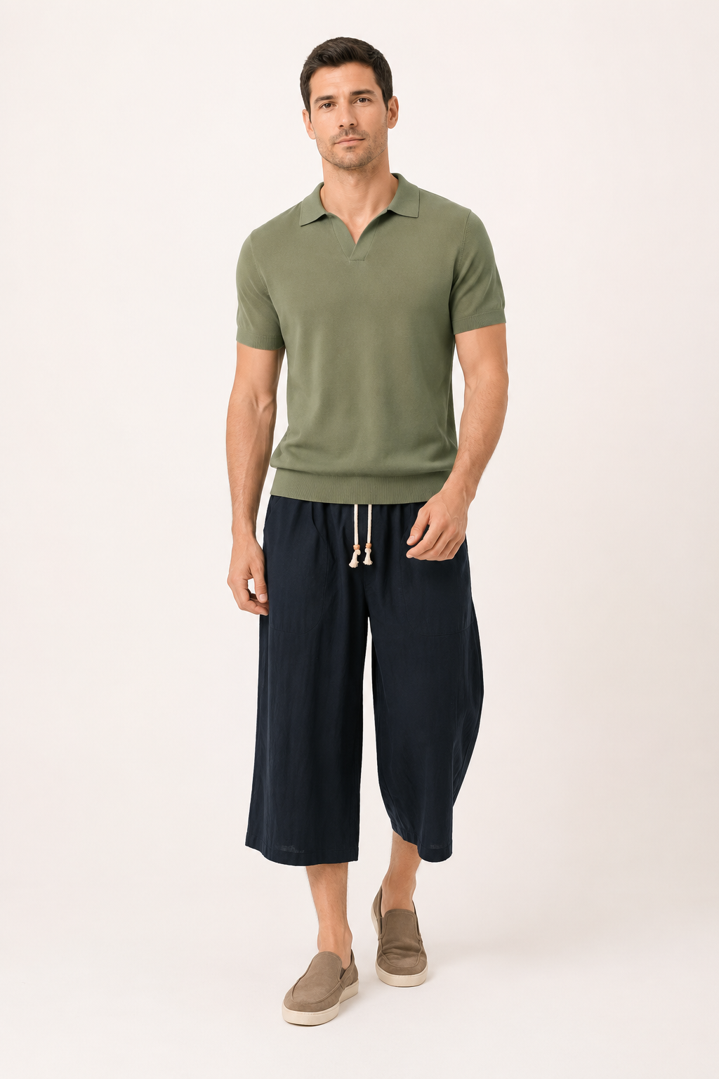 Pantalón cropped hombre cintura elástica cordón bolsillos – Alfie