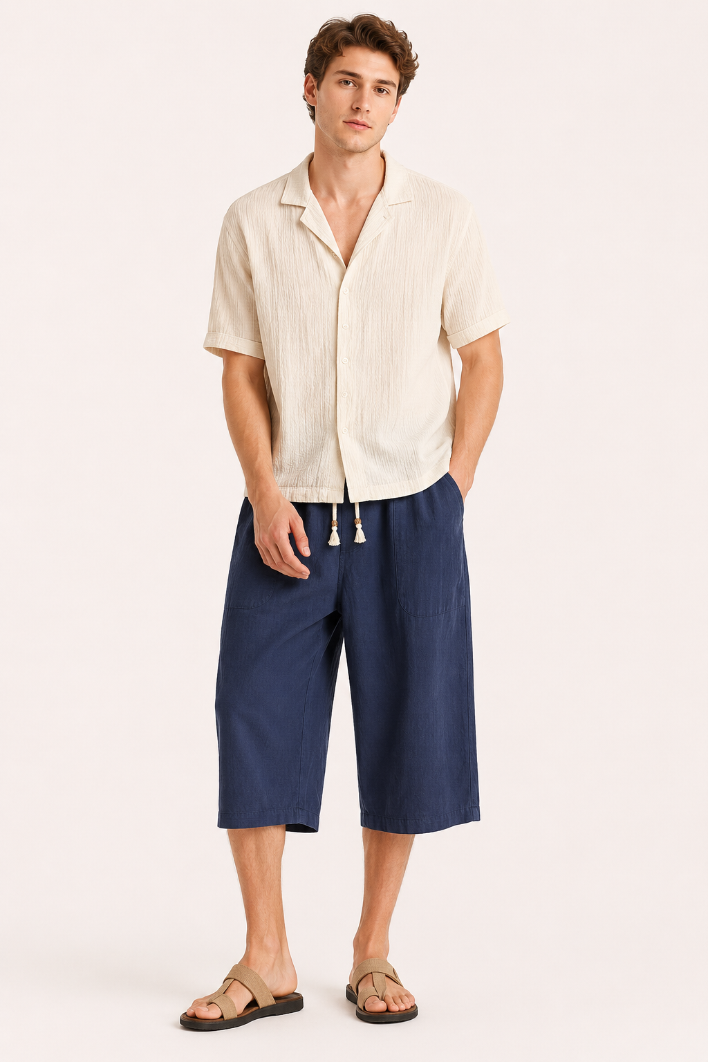 Pantalón cropped hombre cintura elástica cordón bolsillos – Alfie