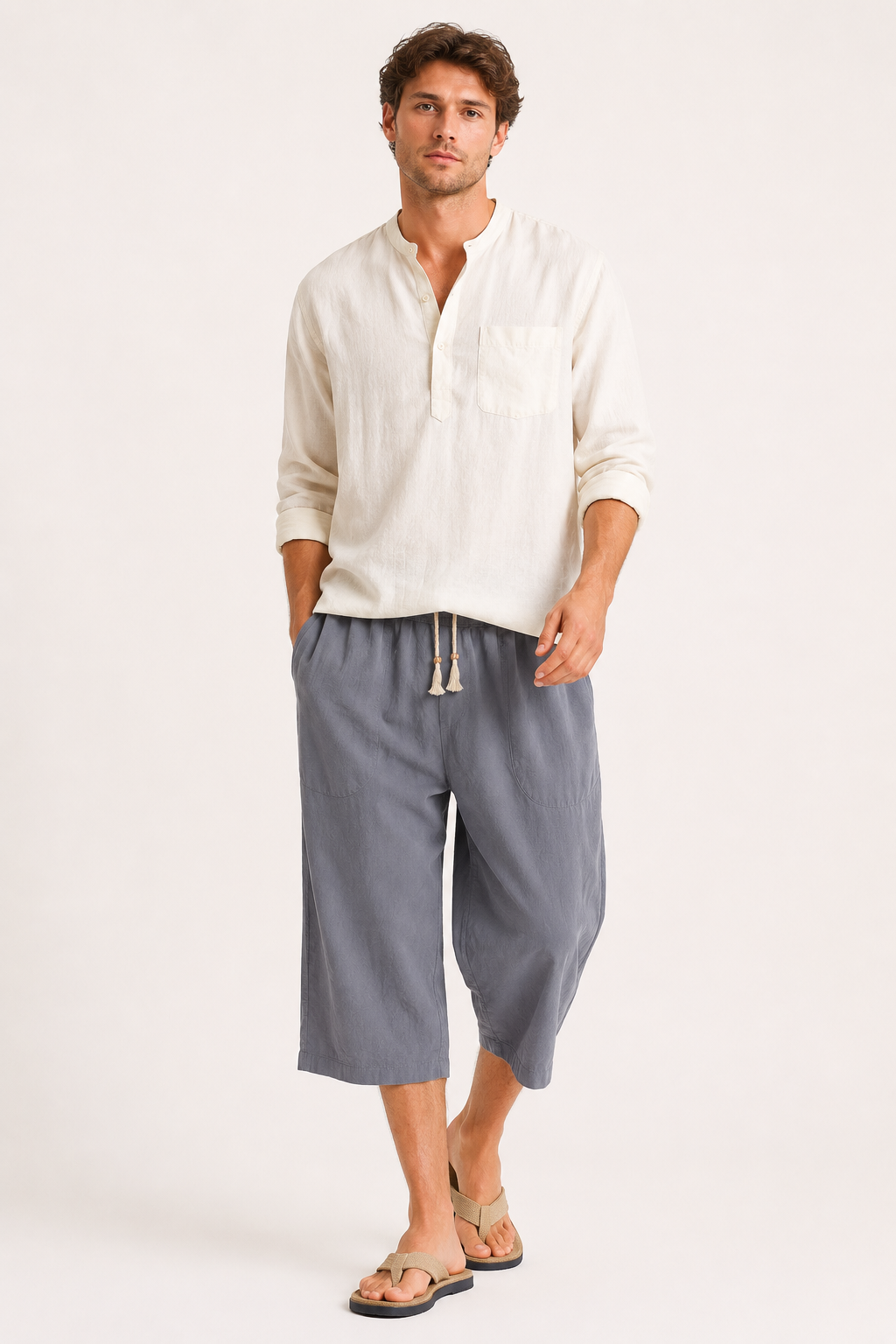 Pantalón cropped hombre cintura elástica cordón bolsillos – Alfie