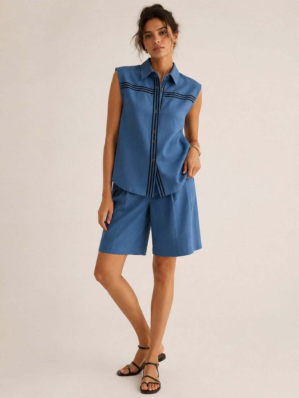 Conjunto mujer verano dos piezas blusa sin mangas short largo – Serena