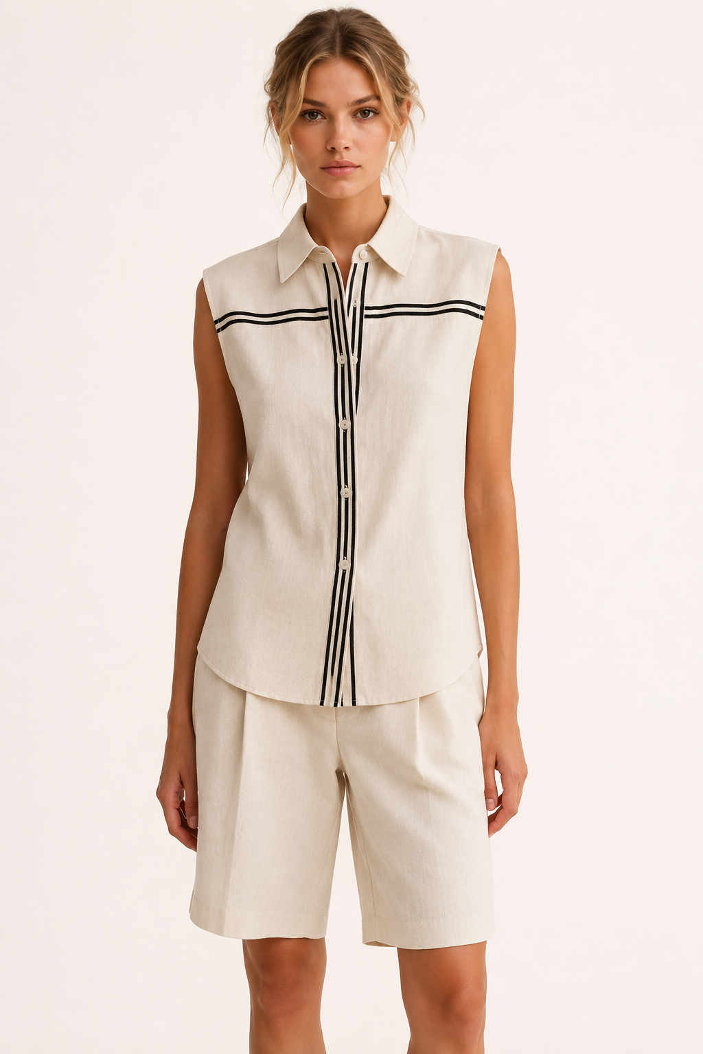 Conjunto mujer verano dos piezas blusa sin mangas short largo – Serena