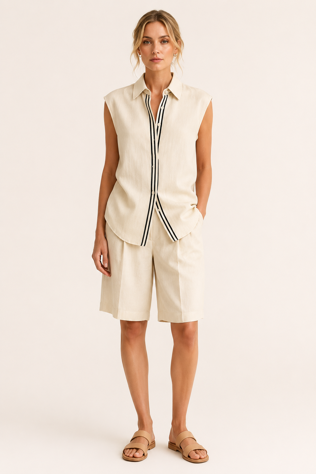 Conjunto mujer verano dos piezas blusa sin mangas short largo – Serena