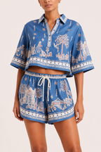 Conjunto mujer estampado boho blusa short cintura elástica – Valeria