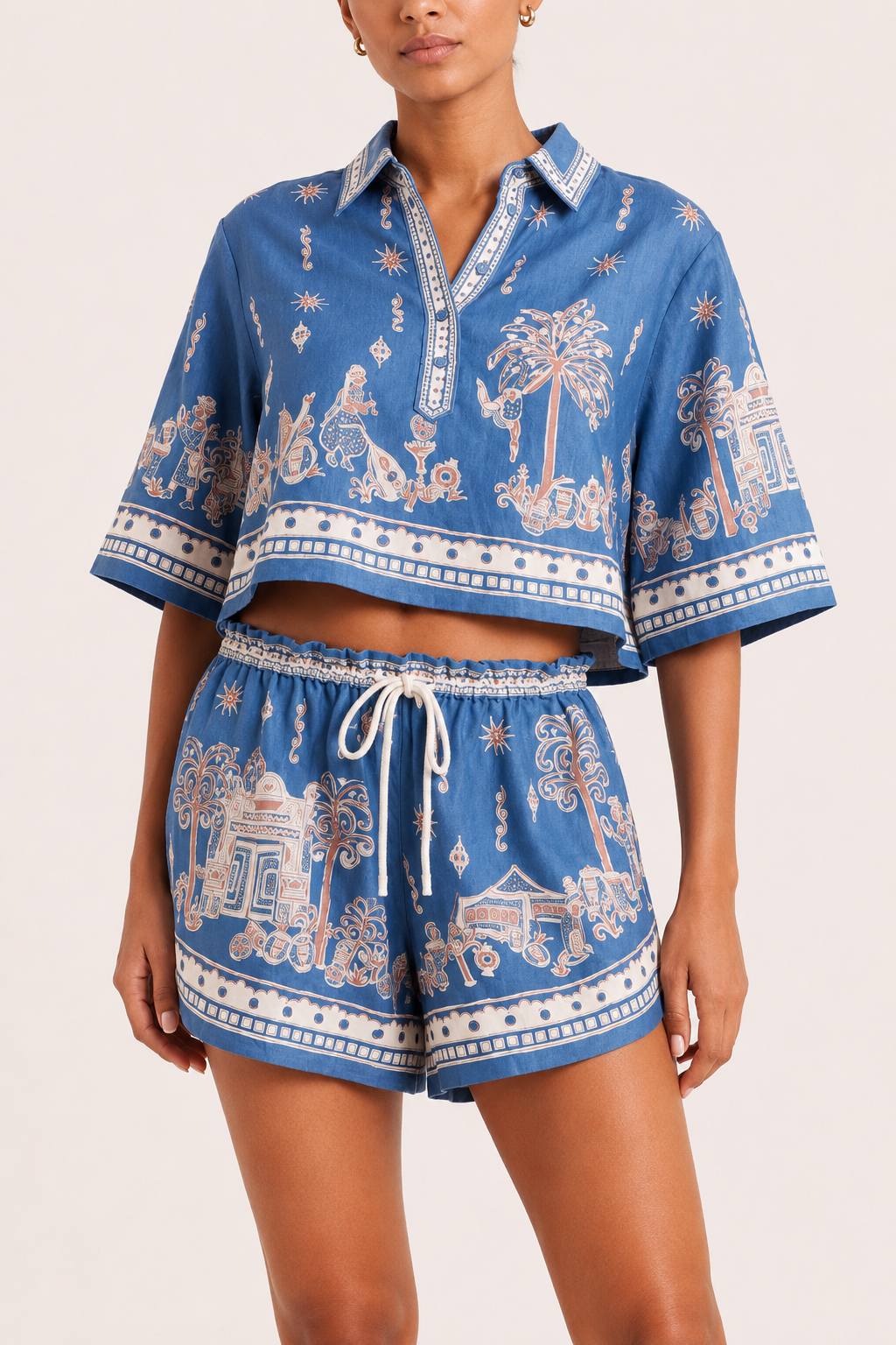 Conjunto mujer estampado boho blusa short cintura elástica – Valeria