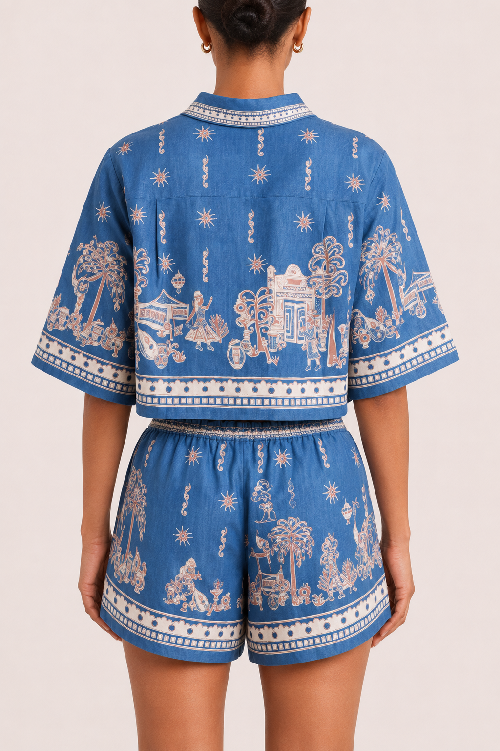 Conjunto mujer estampado boho blusa short cintura elástica – Valeria