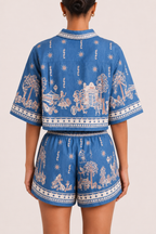 Conjunto mujer estampado boho blusa short cintura elástica – Valeria