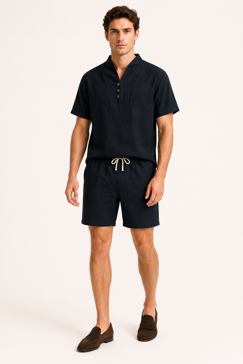 Conjunto hombre lino algodón camisa cuello mao short – Armin