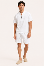 Conjunto hombre lino algodón camisa cuello mao short – Armin