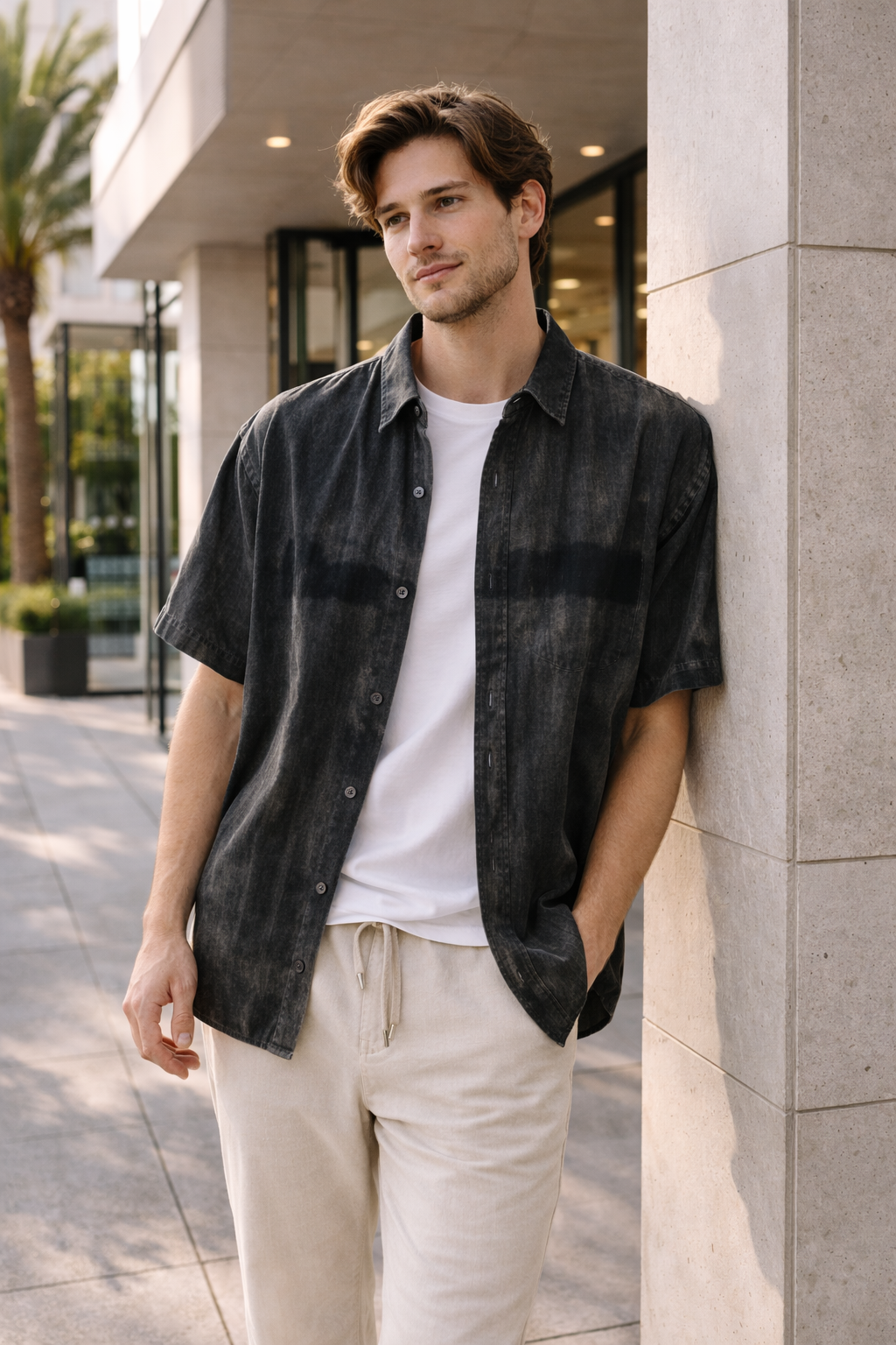 Camisa hombre manga corta casual verano botones cuello clásico - Rensar