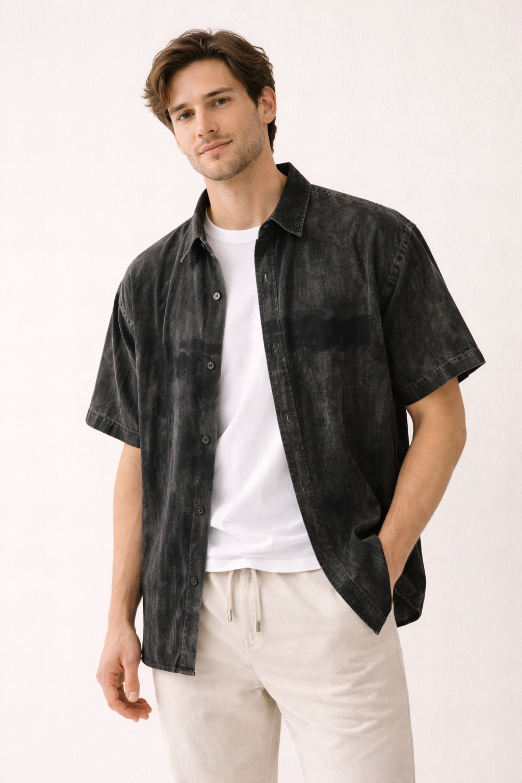 Camisa hombre manga corta casual verano botones cuello clásico - Rensar