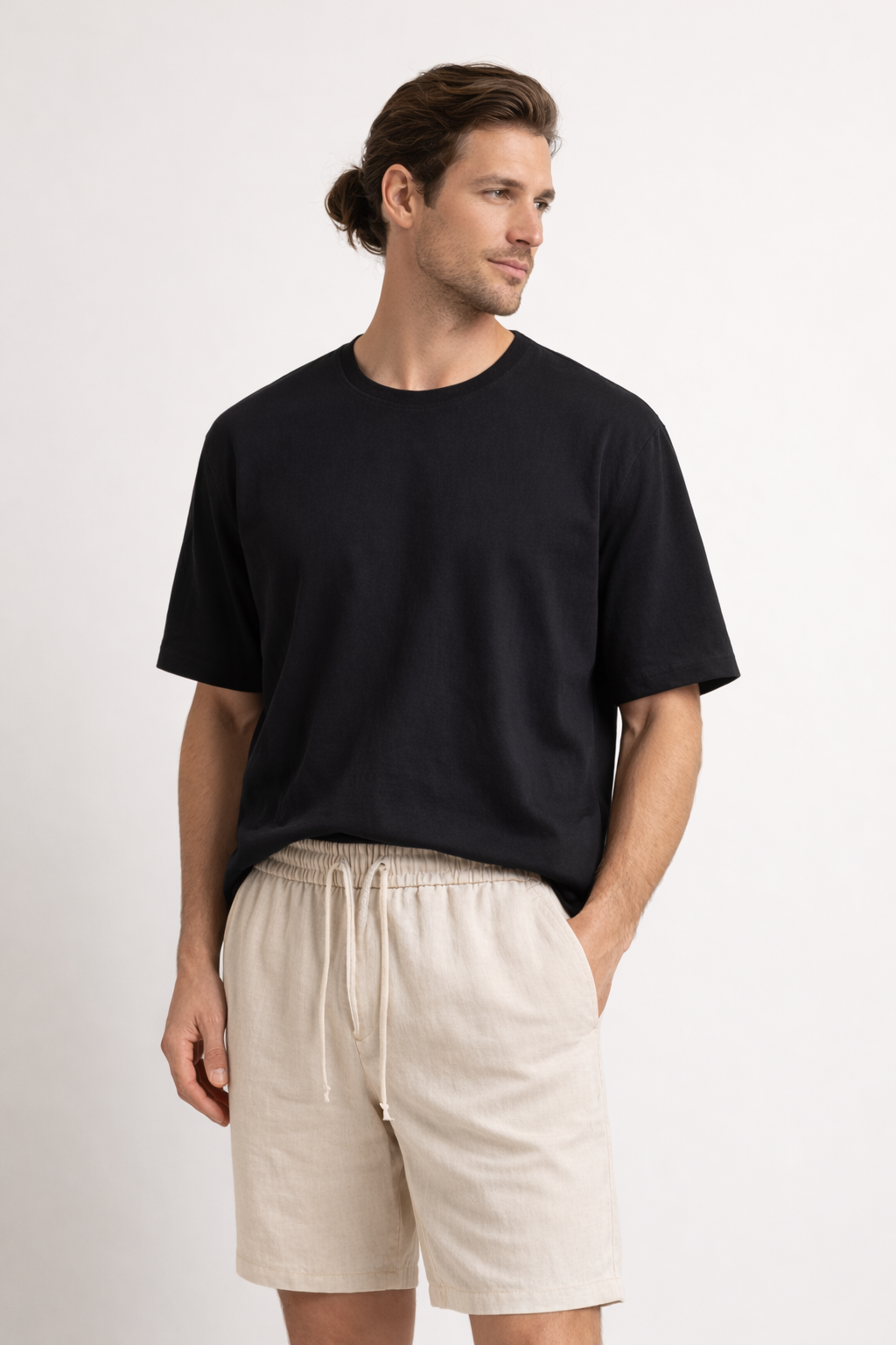 Pantalón corto de lino con cintura elástica y cordón ajustable para hombre - Lecce