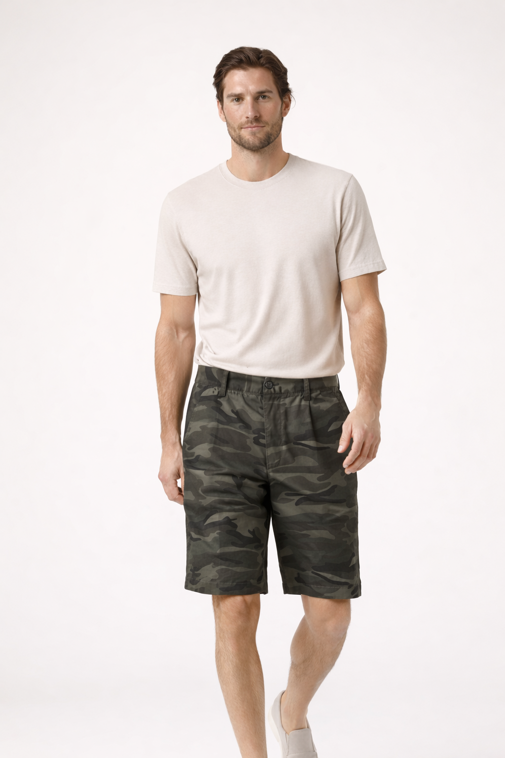 Pantalón corto casual con estampado camuflaje y corte recto para hombre - Valerio