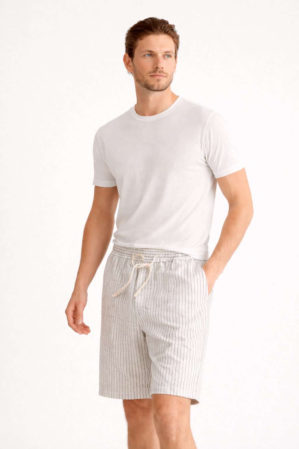 Shorts de rayas verticales con cordón ajustable para hombre - Lecce