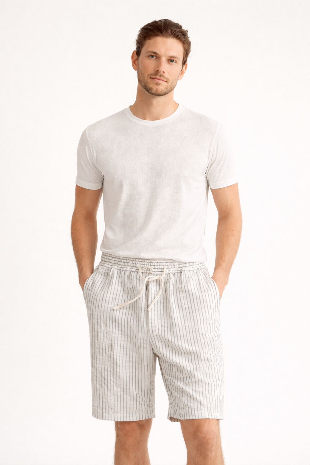 Shorts de rayas verticales con cordón ajustable para hombre - Lecce