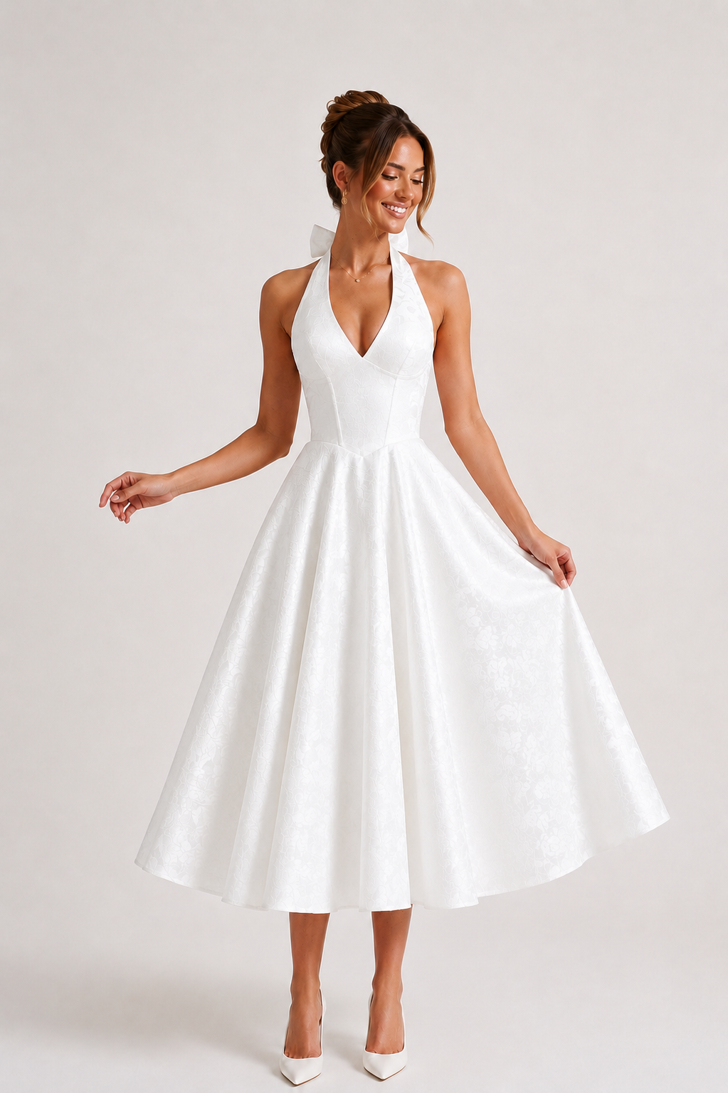 Vestido midi mujer halter falda amplia elegante - Ebony