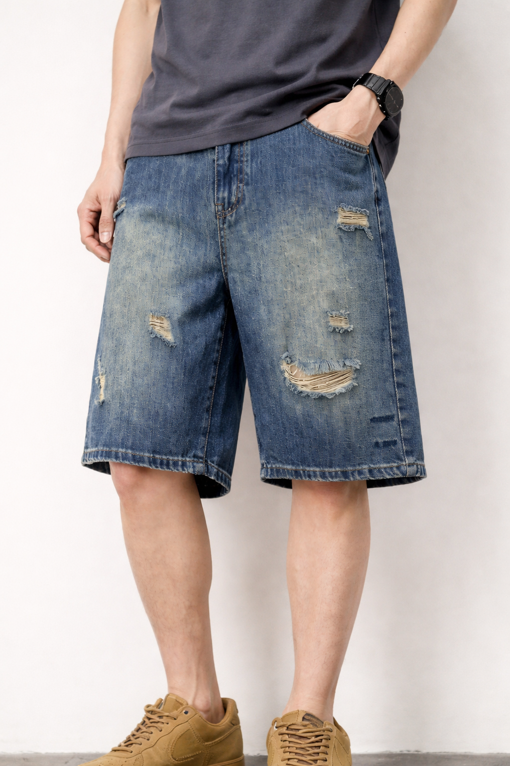 Shorts denim desgastados para hombre - Kane