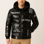 Chaqueta acolchada hombre efecto vinilo capucha ajustable brillante gráfica urbana - Lanuz