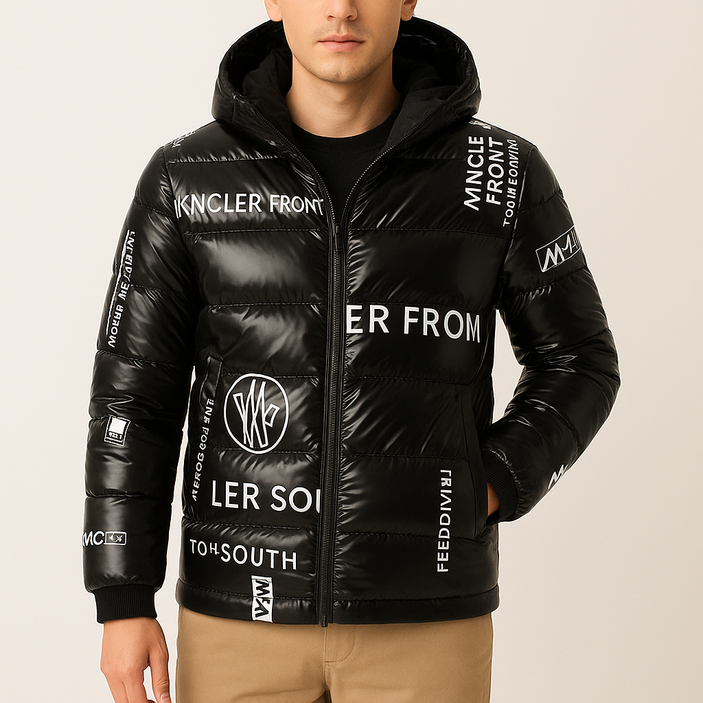 Chaqueta acolchada hombre efecto vinilo capucha ajustable brillante gráfica urbana - Lanuz