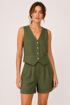 Conjunto chaleco short mujer lino algodón tiro alto – Rita