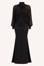 Vestido largo mujer dos piezas manga transparente corte sirena – Celeste