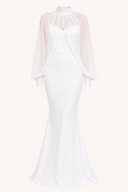 Vestido largo mujer dos piezas manga transparente corte sirena – Celeste