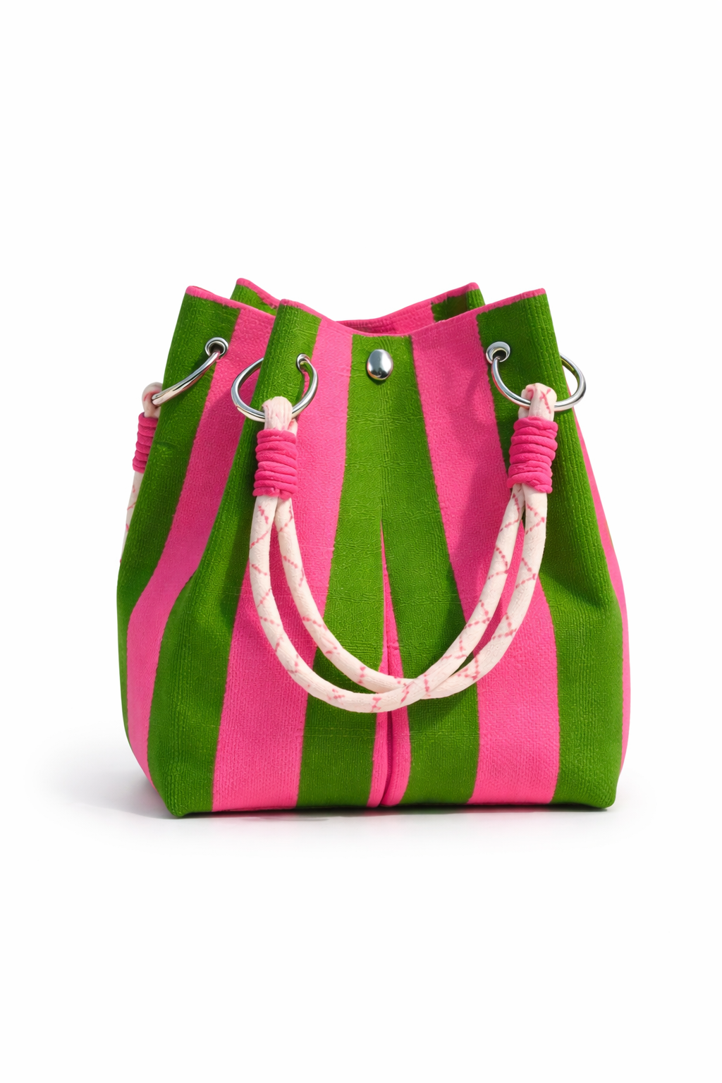 Bolso bucket para mujer tejido con diseño de rayas estilo primavera verano