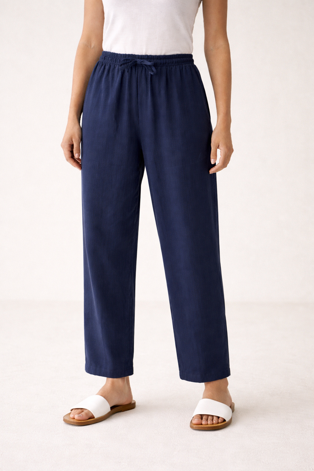 Pantalón ancho de lino con cintura elástica y cordón para mujer - Nerea