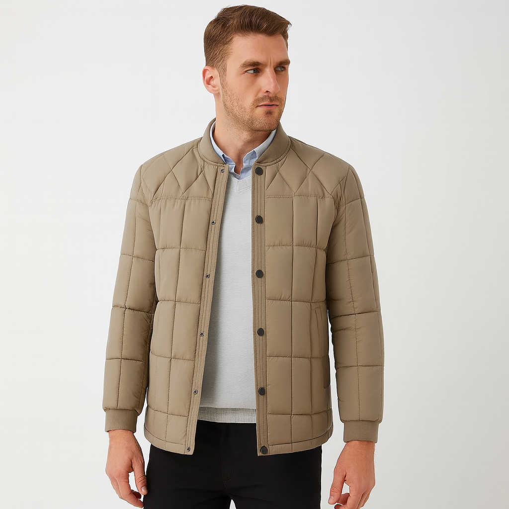 Chaqueta acolchada ligera hombre beige costuras geométricas botones presión - Noud