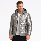 Chaqueta acolchada hombre plateada metalizada capucha ligera llamativa moderna - Luuk