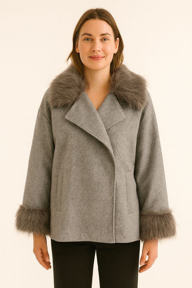 Abrigo tipo capa de lana con cuello envolvente para mujer - Potter