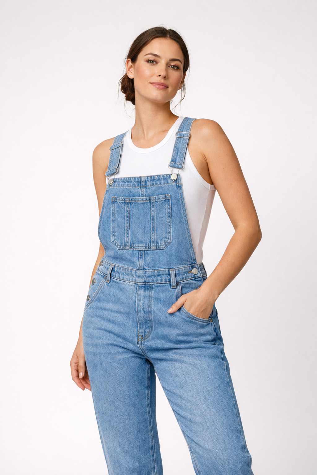 Peto vaquero oversize con bolsillos y tirantes ajustables para mujer - Valmira