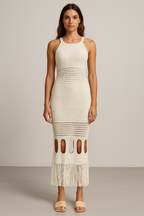Vestido largo de punto calado cuello halter - Selinne