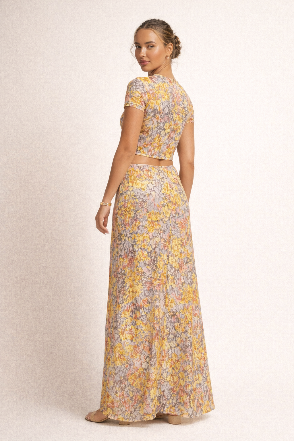 Conjunto para mujer con top corto y falda larga estampada - Selira