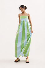 Maxi vestido para mujer con tirantes finos y diseño de rayas - Liora
